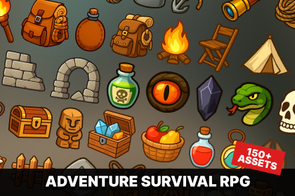 Adventure Survival RPG Icons – Items, Tools, Treasure, Ruins