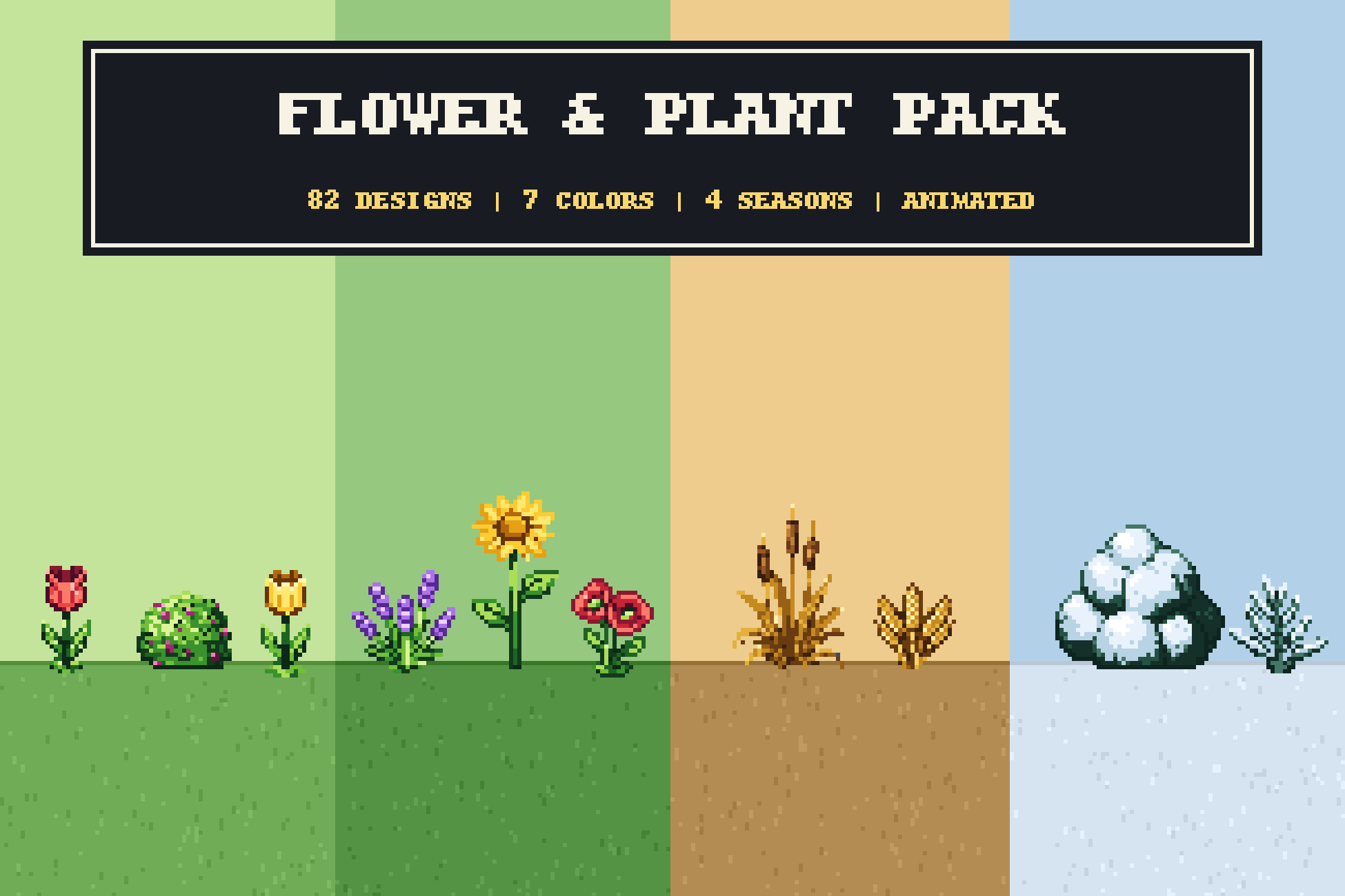 Flower & Plant Pack — Animated Pixel Art Plants for 16x16 Games