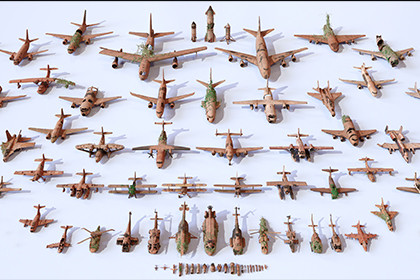 Old Abandoned Junk Rusty Aircraft and Helicopter Set 3d Game Ready Modular Props