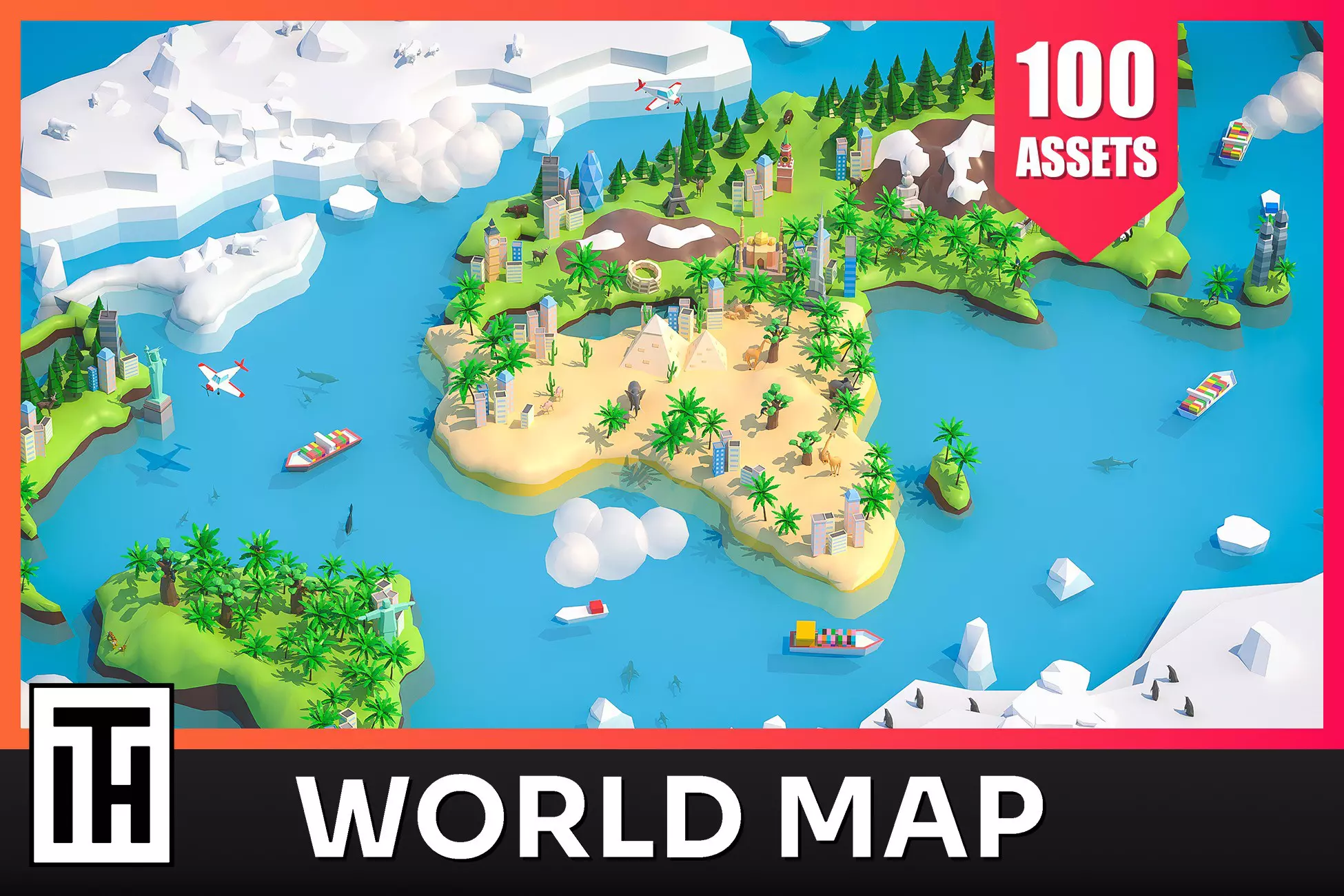 World Map Low Poly 3D Models Pack Key Image