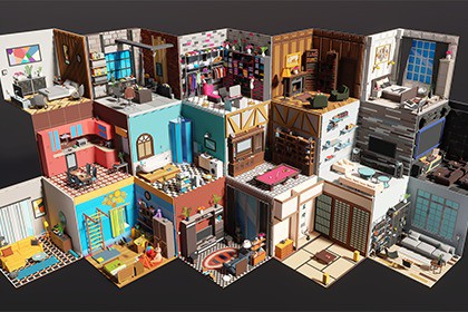 Low Poly 15 Rooms 1000+ objects Vol.2
