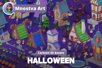 Cozy Cartoon Halloween 3D Asset Pack: Spooky Props, Creatures & Environments