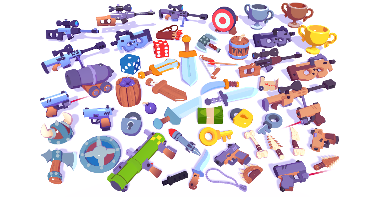 Hypercasual Action Props Pack Volume 4 | 3D Weapons | Unity Asset Store