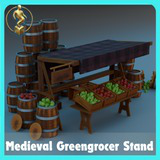 Medieval Greengrocer Stand & Fruits Pack – Low Poly