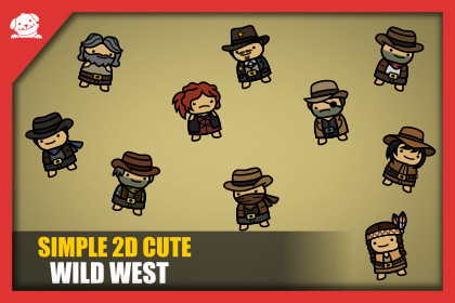 Simple 2D Cute Wild West Characters