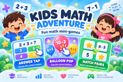 Kids Math Adventure - Educational Math Mini-Game Template
