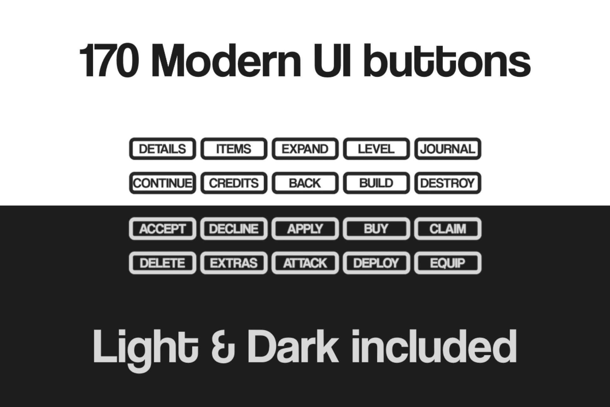 170 Modern UI buttons with various texts. Light and Dark. 2048x,1024x ...