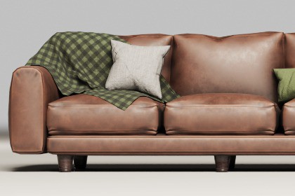 80s Brown Leather Sofa and Armchair Set