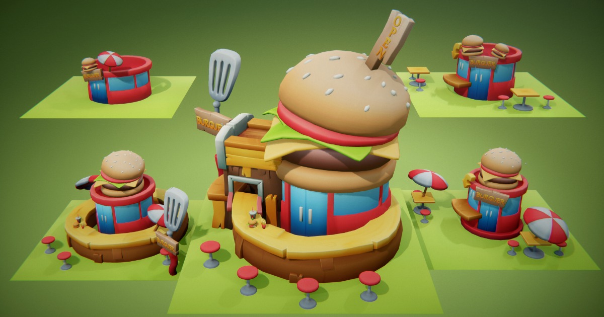 Burger Place Building Level Up (5 Levels) | 3D Props | Unity Asset Store