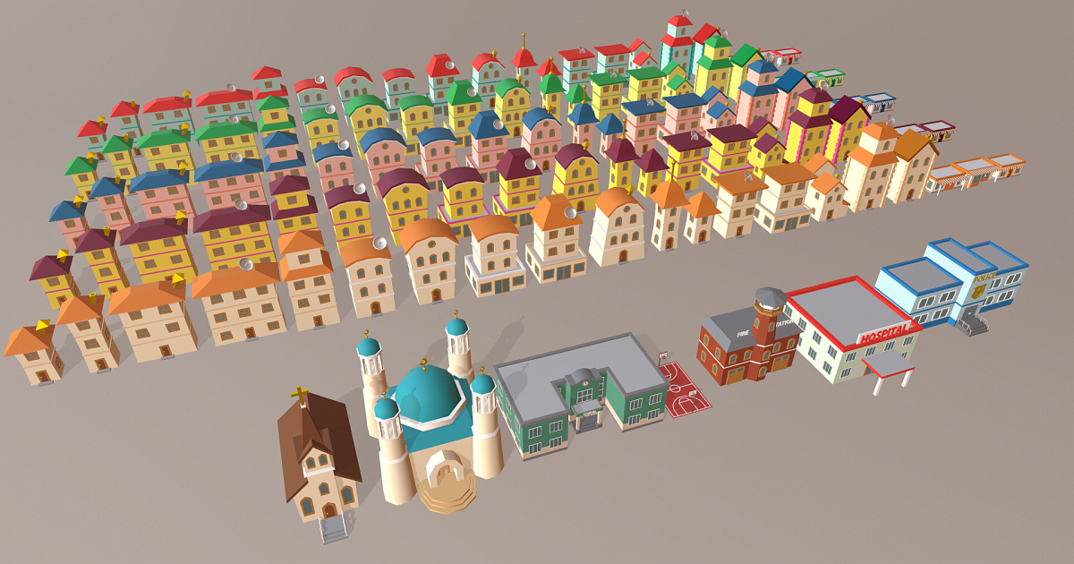 Cartoon town buildings Low-poly | 3D Urban | Unity Asset Store