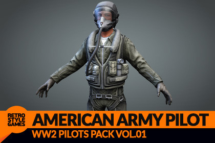 US Army Pilot - Low Poly WW2 Character 3D Model