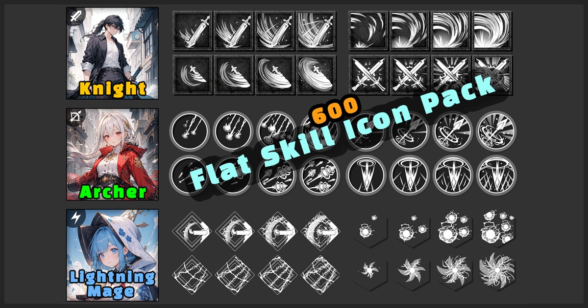 KnightArcherMageFlatSkillIconPack | 2D Icons | Unity Asset Store