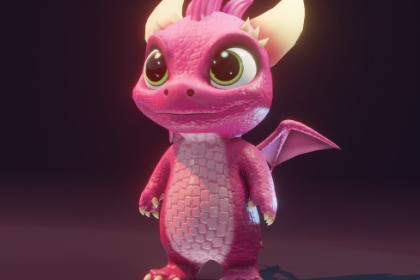 Cartoon Pink Baby Dragon 3D Model & 5 Music Tracks & 36 Sound Effects (Built-in)