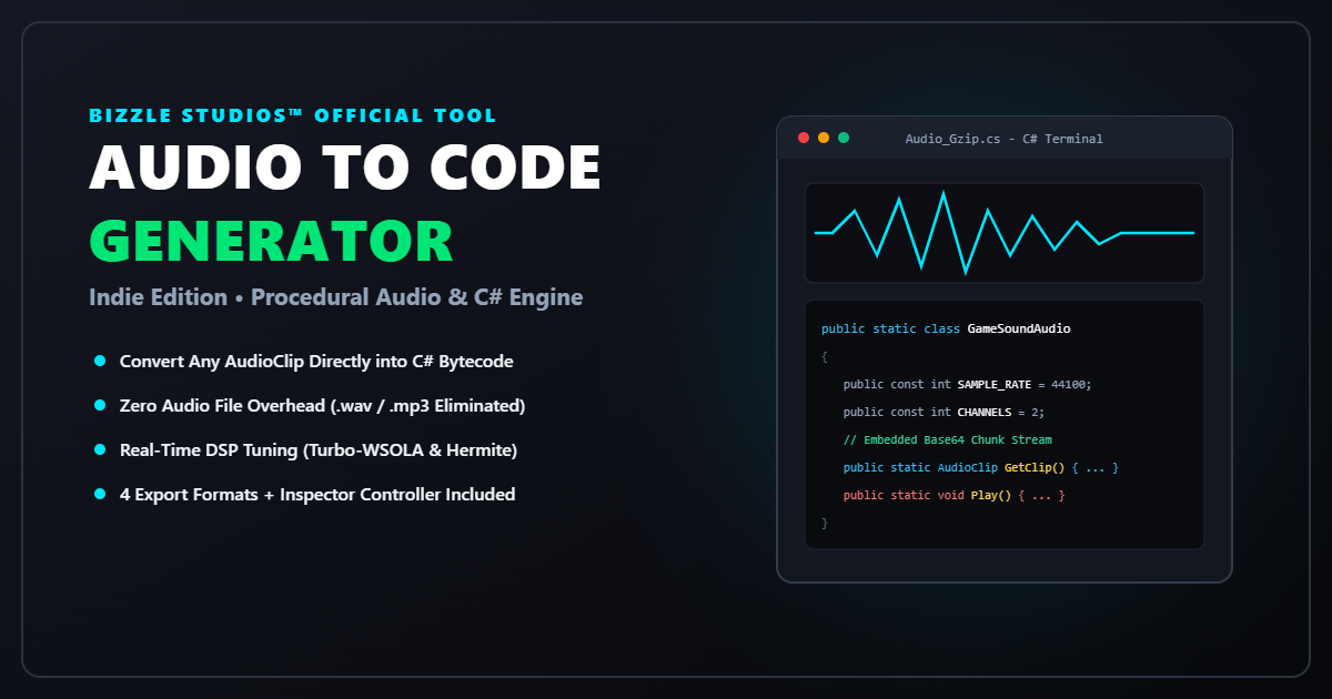 I built a Unity editor extension that compiles audio directly into C# bytecode to eliminate asset de
