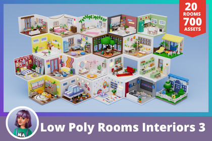 Low Poly Rooms Interiors 3 - Stylized Asset Pack