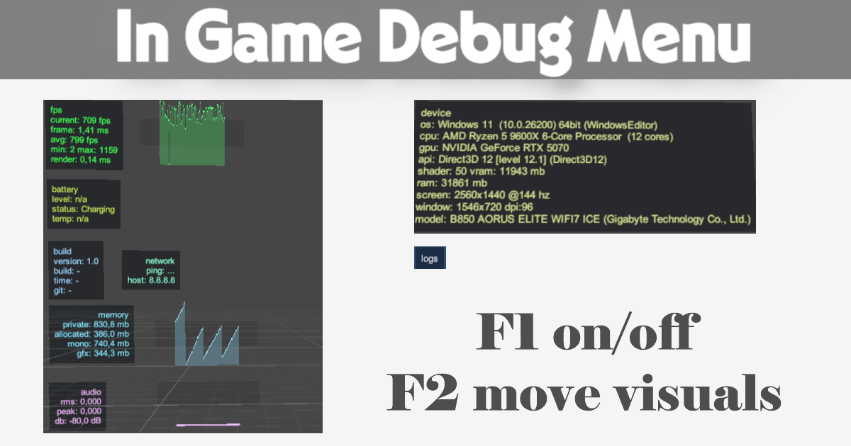 In Game Debug Menu - FPS|PING|GRAPH | Utilities Tools | Unity Asset Store
