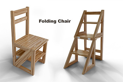 2-in-1 Folding Library Chair Ladder Package