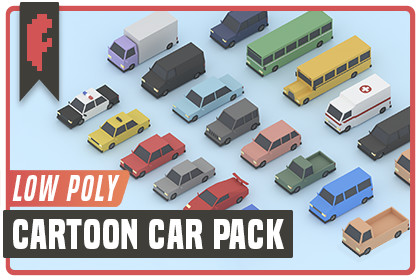 Low Poly Cartoon City Car Pack
