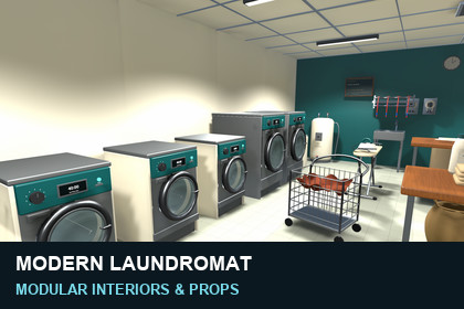 Modern Laundromat - Modular Interior & Laundry Props (URP)