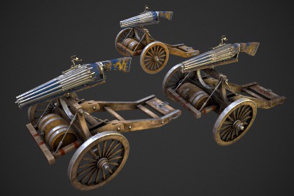 Multi-Barrel Firearm – 3 Variants (Clean, Used, Damaged) + Animation