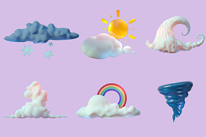 Stylized Cartoon Clouds and Weather Icons Pack (111 2K PNG Textures with Alpha)