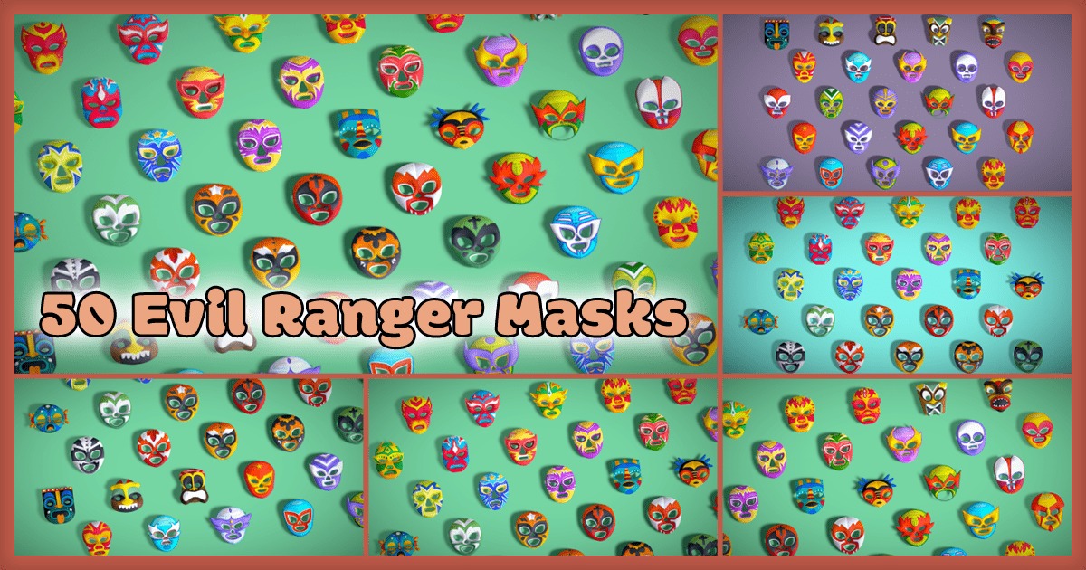 50 Evil Masks Mega Pack - Rangers Low Poly Mask | 소품 | Unity Asset Store