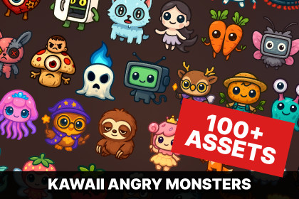 Kawaii Angry Monsters Icons Cute Aggressive Characters Pack