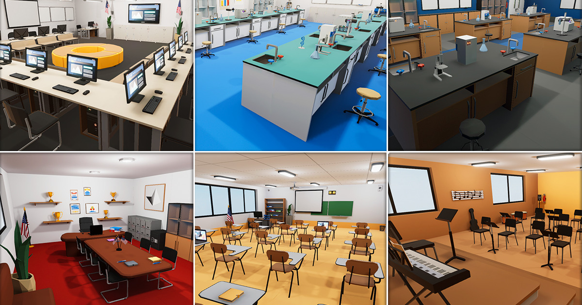LowPoly School Classrooms and Offices | 3D Urban | Unity Asset Store