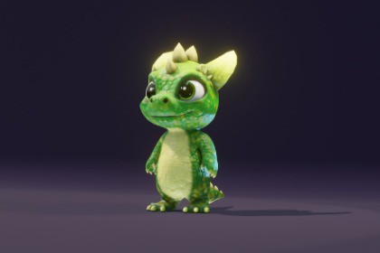 Cartoon Green Dinosaur 3D Model (Low-Poly, Game-Ready, Animated, Built-In)