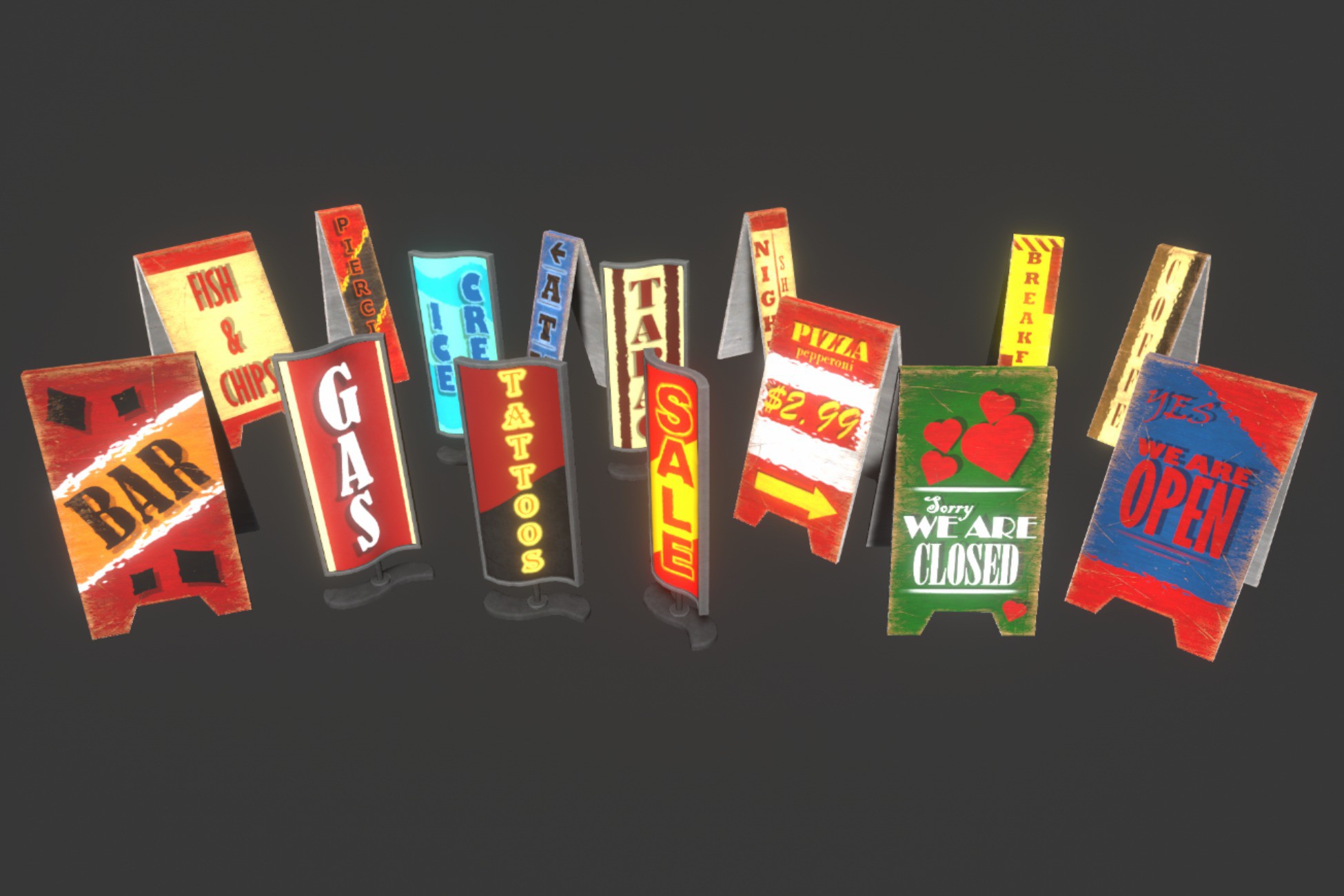 Unitity Signs Shop Advertising Signs | 3D Props | Unity Asset Store