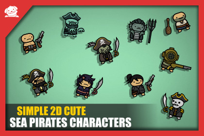 Simple 2D Cute Sea Pirate Characters