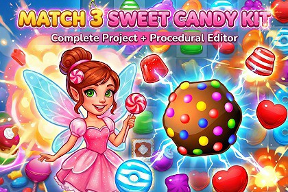 Match 3 Sweet Candy Kit: Complete Project + Procedural Editor