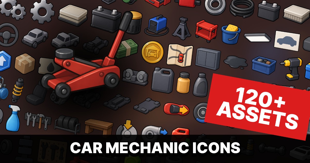 Car Mechanic Garage Parts Tools Icons Pack Simulation Tycoon and Repair Games