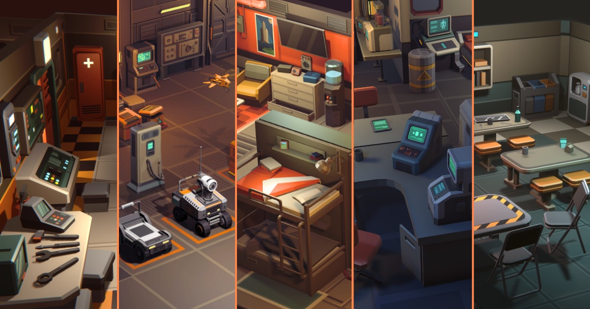Sci-Fi Low Poly Interior Bundle: Grand Colony Collection (5-in-1 ...
