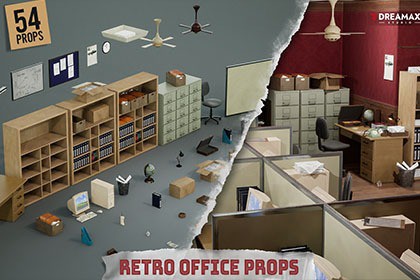 Retro Office Props - 90s Cubicle, Desk, Filing & Classic Workplace Assets