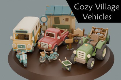 Low Poly Cozy Village Vehicles Pack