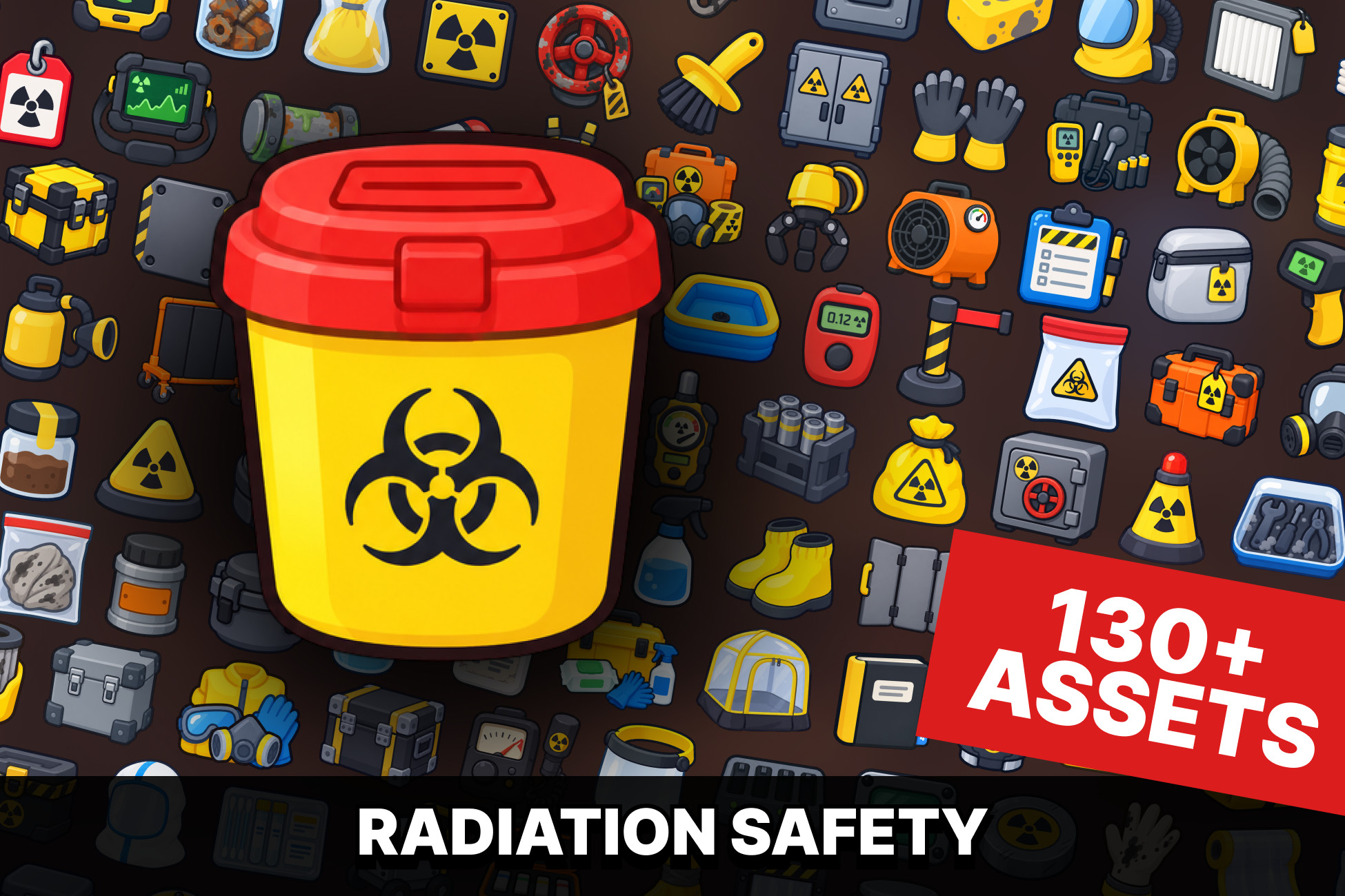 Nuclear Radiation Hazmat Decontamination Safety Icons Pack