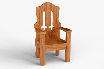 Traditional Wooden Armchair Low Poly 3D