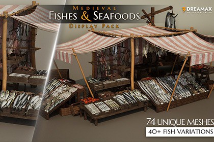 Medieval Fish Market Stalls & Seafood Display Props Pack Vol. 1