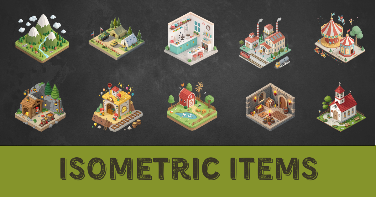 [v3] Set of isometric buildings and objects: 489 icons | 2D Icons ...