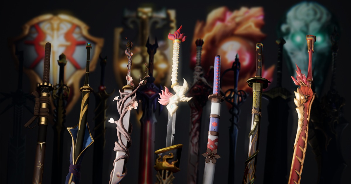 Master Fantasy Weapons Sword Axe Katana Bow Shield Uchigatana 3d