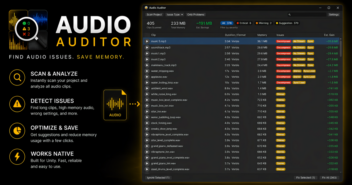 Audio Auditor - Optimize Audio Memory & Import Settings