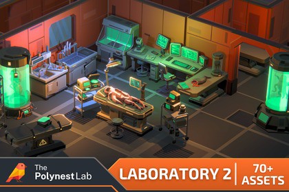Low Poly Sci-Fi Laboratory 2 Environment / Cosmic Retro