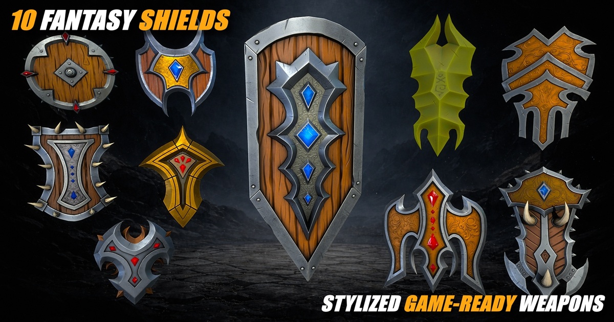 Stylized Fantasy Shield Pack – 10 GameReady Weapons | 3D Weapons ...