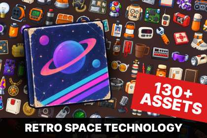 Retro Sci-Fi Space Technology Electronics Equipment Icons Pack