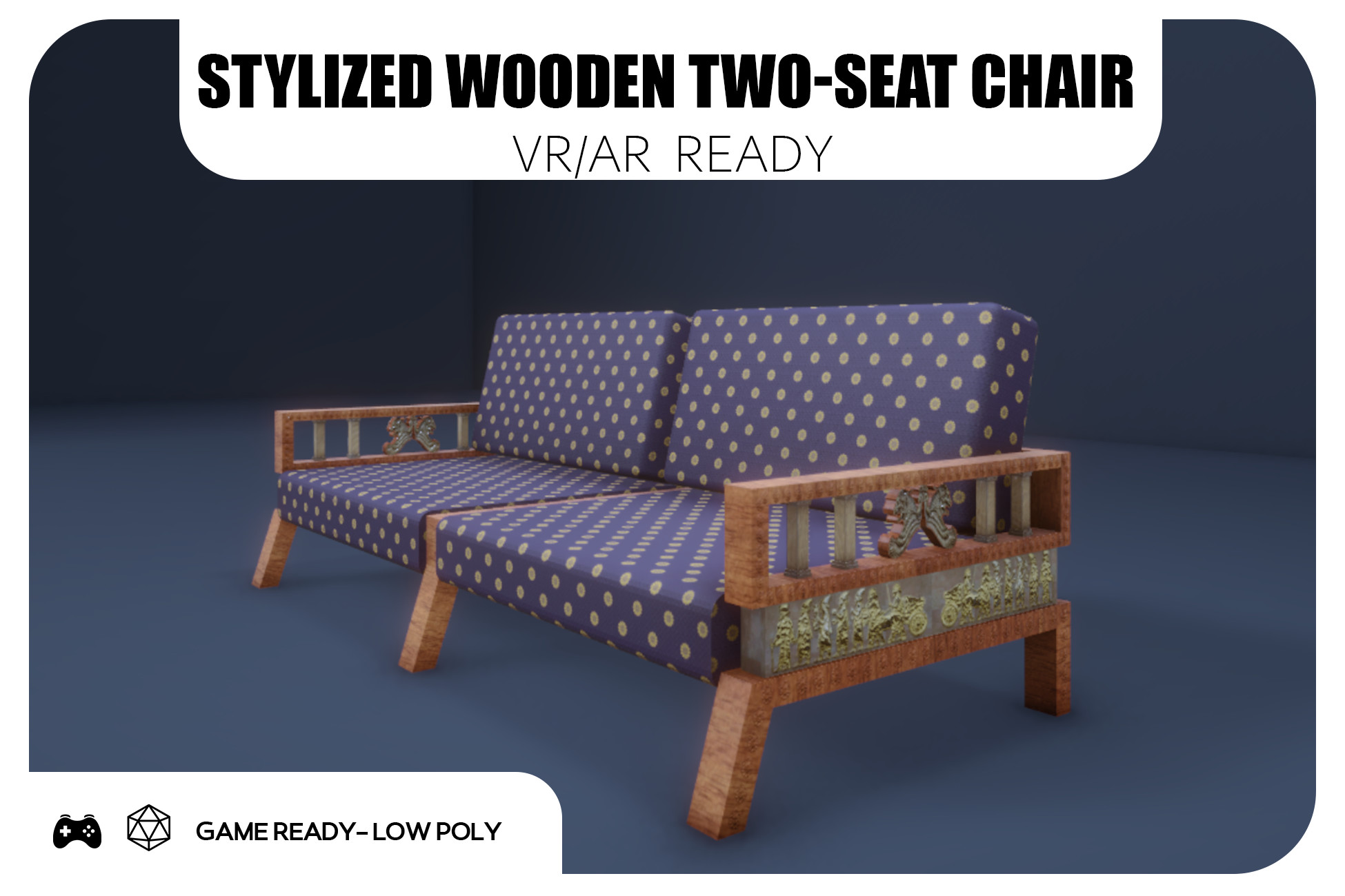 Stylized Wooden Two-Seat Chair | 3D Furniture | Unity Asset Store