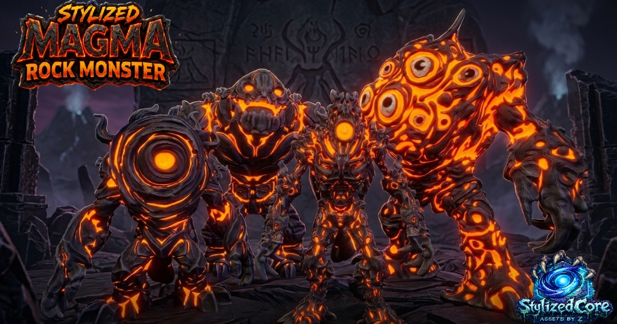 Magma Rock Monsters Pack 1 - 4 Stylized Animated Creatures (LOD + Skins ...