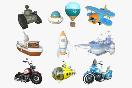10 Cartoon Vehicles - with Texture Variations