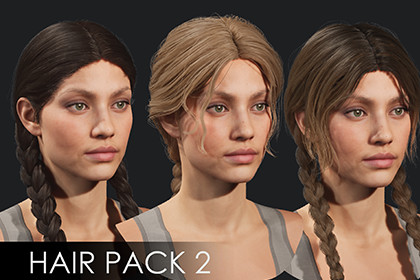 Realistic female hairstyles, pack #2 | Rigged hair, game-ready, low-poly