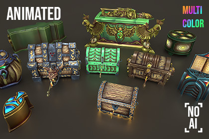 Fantasy Chests Pack Stylized LowPoly 3D Game Ready